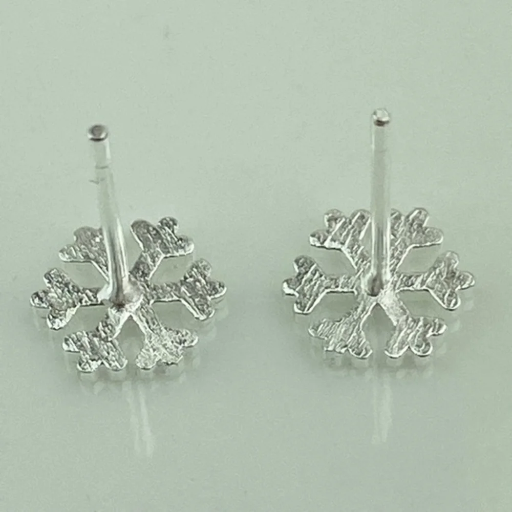 Sterling Silver Snowflake Post Earrings Textured Winter‎ Holiday